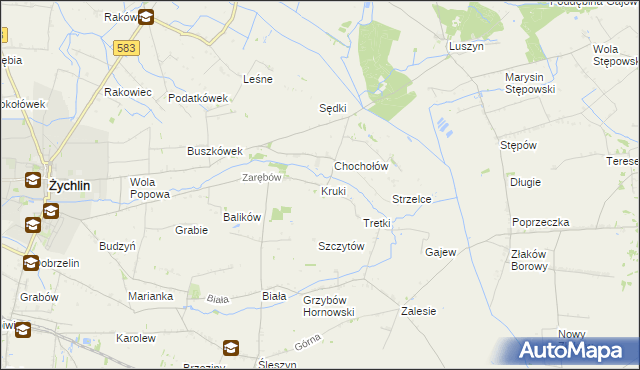 mapa Kruki gmina Żychlin, Kruki gmina Żychlin na mapie Targeo