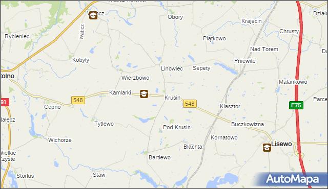 mapa Krusin gmina Lisewo, Krusin gmina Lisewo na mapie Targeo