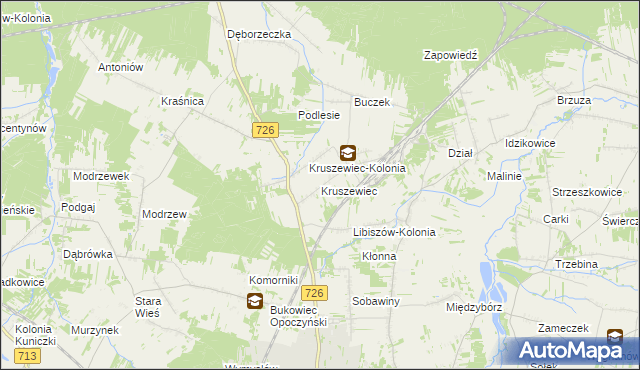 mapa Kruszewiec gmina Opoczno, Kruszewiec gmina Opoczno na mapie Targeo
