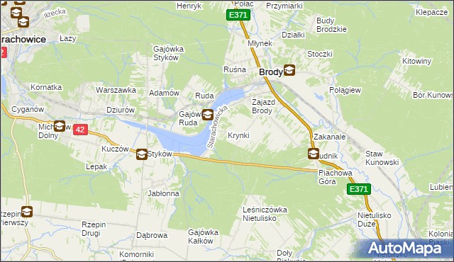 mapa Krynki gmina Brody, Krynki gmina Brody na mapie Targeo