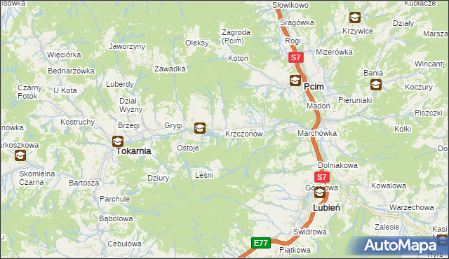 mapa Krzczonów gmina Tokarnia, Krzczonów gmina Tokarnia na mapie Targeo