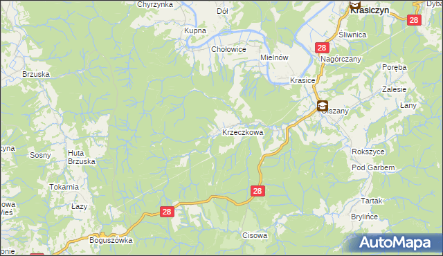 mapa Krzeczkowa, Krzeczkowa na mapie Targeo