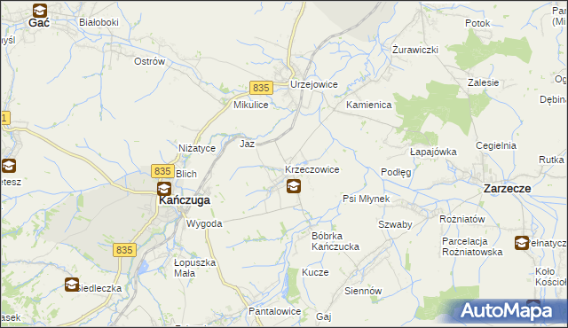 mapa Krzeczowice, Krzeczowice na mapie Targeo