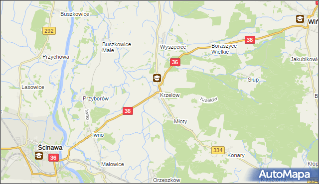 mapa Krzelów gmina Wińsko, Krzelów gmina Wińsko na mapie Targeo