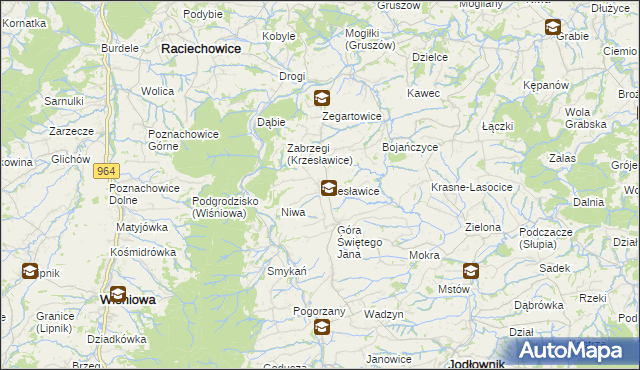 mapa Krzesławice gmina Raciechowice, Krzesławice gmina Raciechowice na mapie Targeo