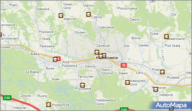 mapa Krzeszowice, Krzeszowice na mapie Targeo