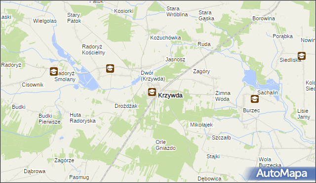 mapa Krzywda powiat łukowski, Krzywda powiat łukowski na mapie Targeo