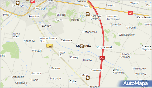 mapa Krzyżanów powiat kutnowski, Krzyżanów powiat kutnowski na mapie Targeo