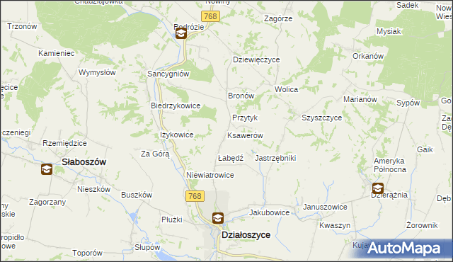 mapa Ksawerów gmina Działoszyce, Ksawerów gmina Działoszyce na mapie Targeo