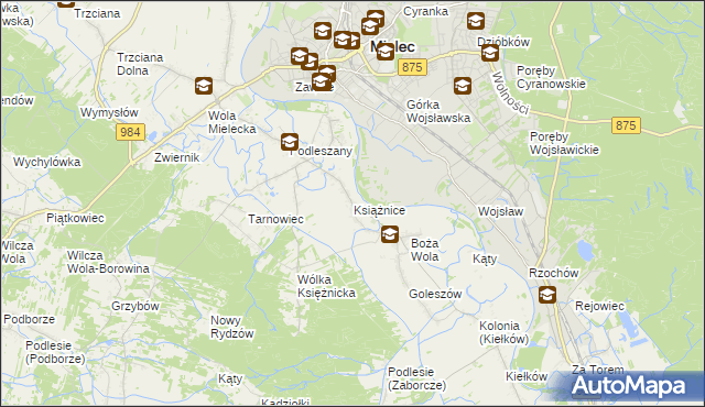 mapa Książnice gmina Mielec, Książnice gmina Mielec na mapie Targeo