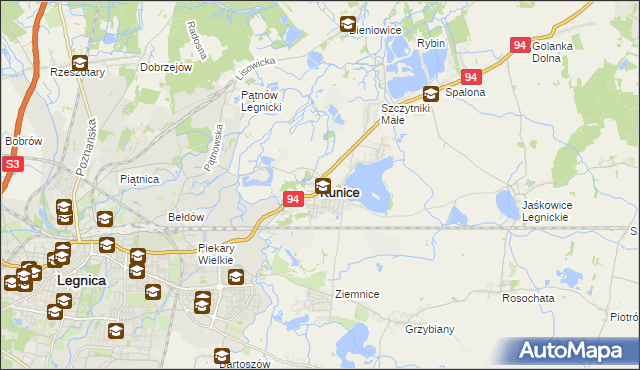 mapa Kunice powiat legnicki, Kunice powiat legnicki na mapie Targeo