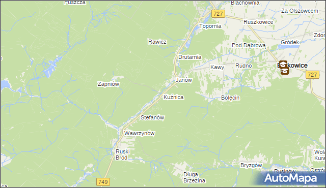 mapa Kuźnica gmina Przysucha, Kuźnica gmina Przysucha na mapie Targeo