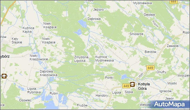 mapa Kuźnica Myślniewska, Kuźnica Myślniewska na mapie Targeo