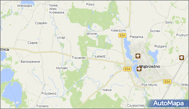 mapa Łabędź gmina Ryńsk, Łabędź gmina Ryńsk na mapie Targeo