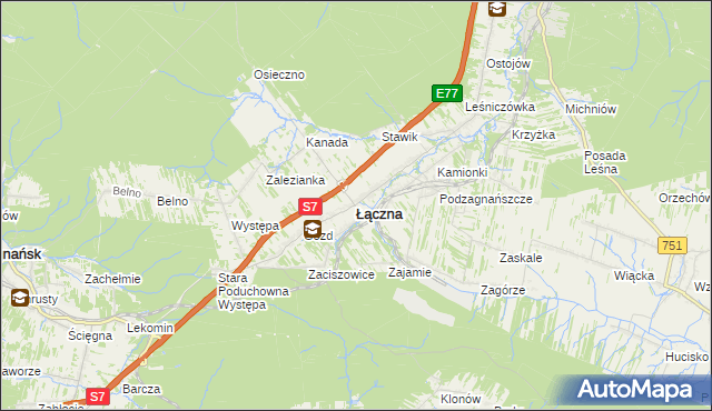 mapa Łączna powiat skarżyski, Łączna powiat skarżyski na mapie Targeo