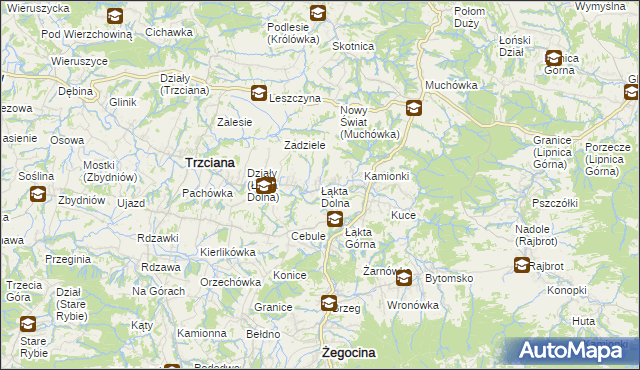 mapa Łąkta Dolna, Łąkta Dolna na mapie Targeo