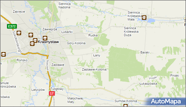mapa Łany gmina Krasnystaw, Łany gmina Krasnystaw na mapie Targeo