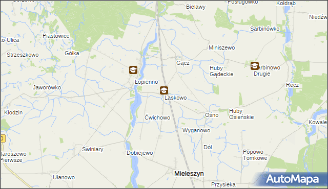 mapa Laskowo gmina Janowiec Wielkopolski, Laskowo gmina Janowiec Wielkopolski na mapie Targeo