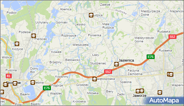 mapa Łazy gmina Jasienica, Łazy gmina Jasienica na mapie Targeo