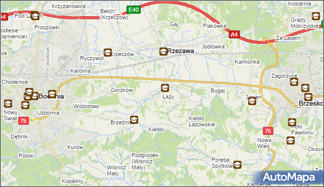 mapa Łazy gmina Rzezawa, Łazy gmina Rzezawa na mapie Targeo