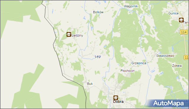 mapa Łęgi gmina Dobra (Szczecińska), Łęgi gmina Dobra (Szczecińska) na mapie Targeo