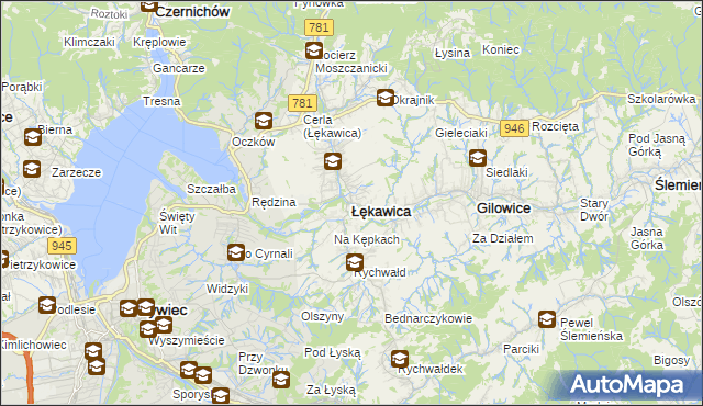 mapa Łękawica powiat żywiecki, Łękawica powiat żywiecki na mapie Targeo