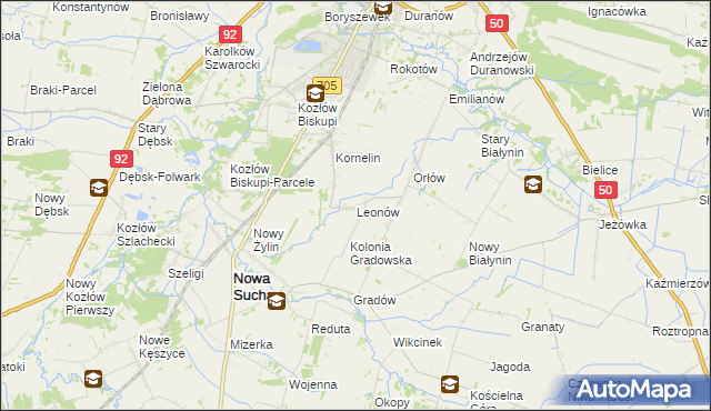 mapa Leonów gmina Nowa Sucha, Leonów gmina Nowa Sucha na mapie Targeo