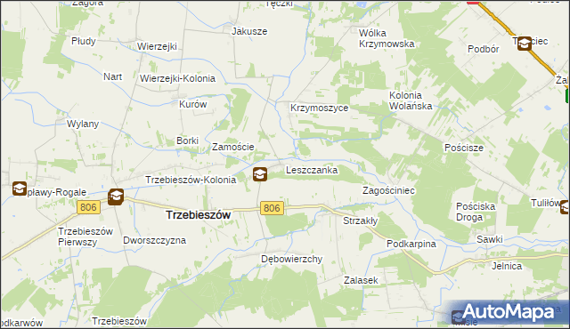 mapa Leszczanka gmina Trzebieszów, Leszczanka gmina Trzebieszów na mapie Targeo