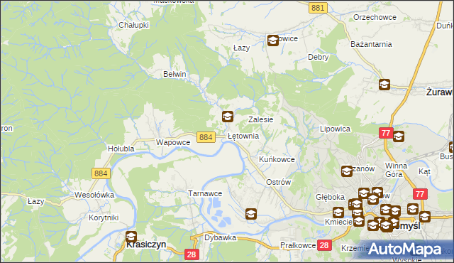 mapa Łętownia gmina Przemyśl, Łętownia gmina Przemyśl na mapie Targeo