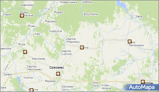 mapa Lipnica gmina Dzikowiec, Lipnica gmina Dzikowiec na mapie Targeo