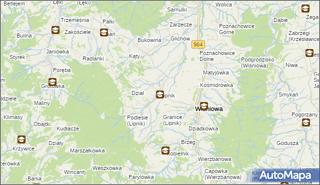 mapa Lipnik gmina Wiśniowa, Lipnik gmina Wiśniowa na mapie Targeo