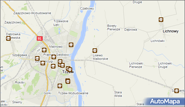 mapa Lisewo Malborskie, Lisewo Malborskie na mapie Targeo