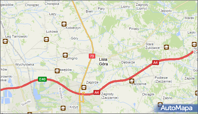 mapa Lisia Góra powiat tarnowski, Lisia Góra powiat tarnowski na mapie Targeo