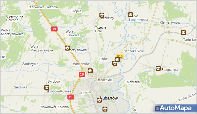 mapa Lisów gmina Lubartów, Lisów gmina Lubartów na mapie Targeo