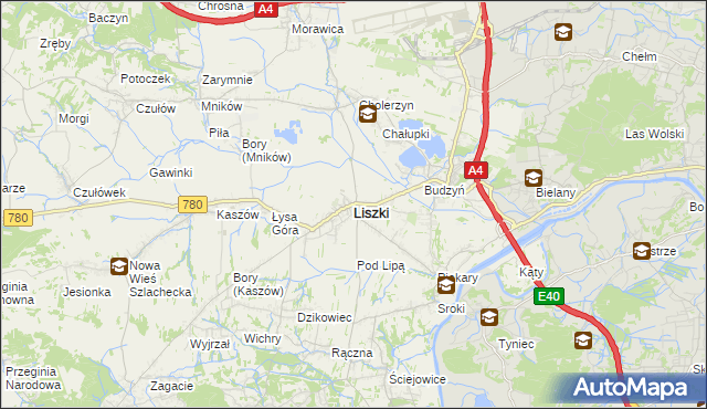 mapa Liszki powiat krakowski, Liszki powiat krakowski na mapie Targeo