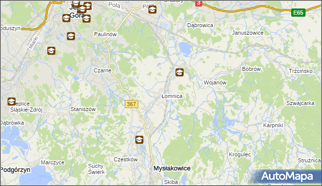 mapa Łomnica gmina Mysłakowice, Łomnica gmina Mysłakowice na mapie Targeo