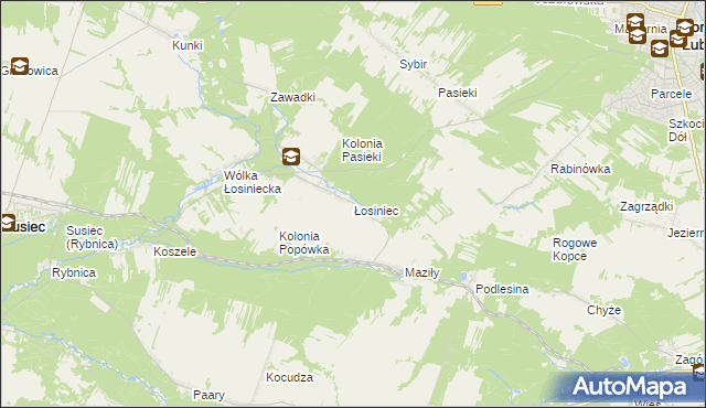 mapa Łosiniec gmina Susiec, Łosiniec gmina Susiec na mapie Targeo