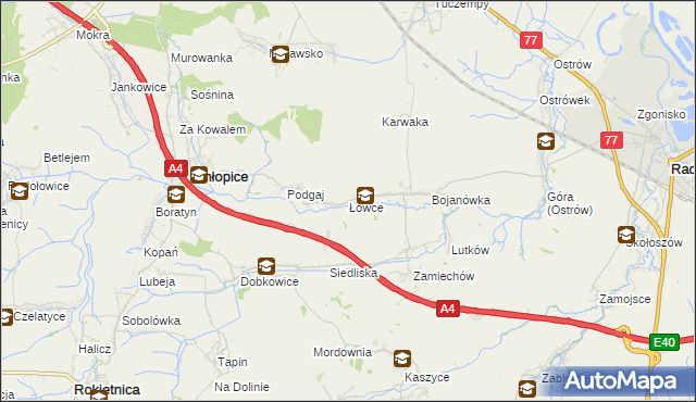 mapa Łowce, Łowce na mapie Targeo