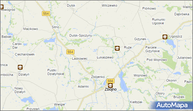 mapa Łukaszewo gmina Zbójno, Łukaszewo gmina Zbójno na mapie Targeo