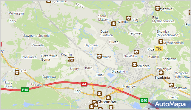 mapa Luszowice gmina Chrzanów, Luszowice gmina Chrzanów na mapie Targeo