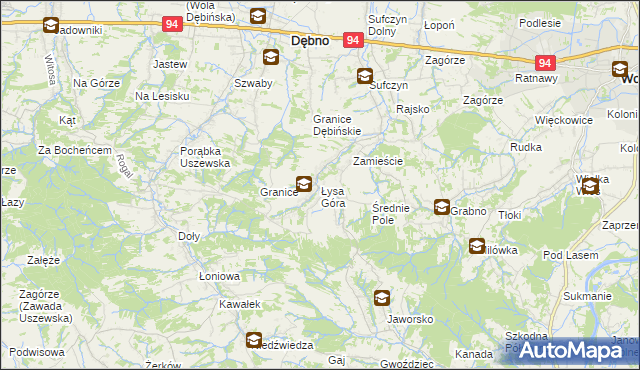 mapa Łysa Góra gmina Dębno, Łysa Góra gmina Dębno na mapie Targeo