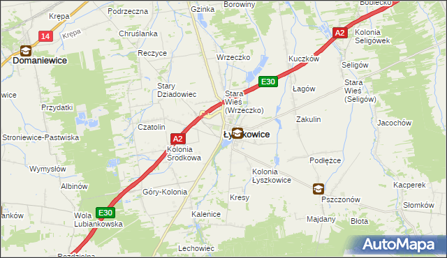 mapa Łyszkowice powiat łowicki, Łyszkowice powiat łowicki na mapie Targeo