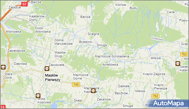 mapa Mąchocice-Scholasteria, Mąchocice-Scholasteria na mapie Targeo