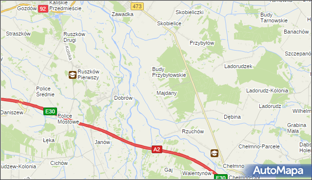 mapa Majdany gmina Dąbie, Majdany gmina Dąbie na mapie Targeo