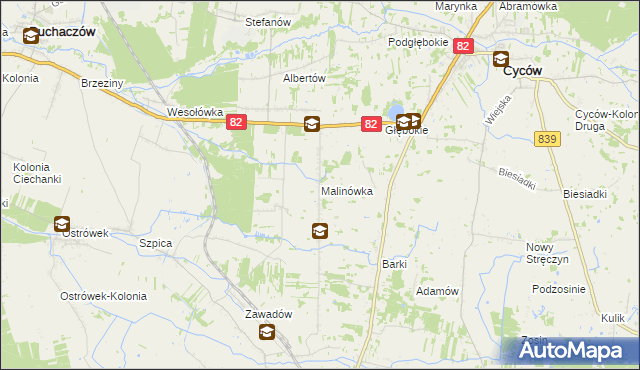 mapa Malinówka gmina Cyców, Malinówka gmina Cyców na mapie Targeo