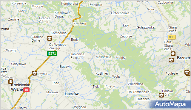 mapa Malinówka gmina Haczów, Malinówka gmina Haczów na mapie Targeo