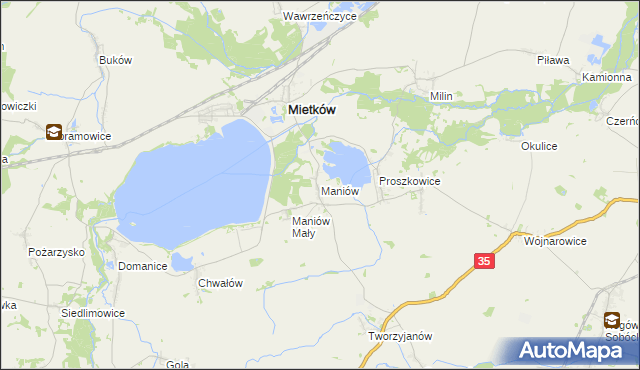 mapa Maniów gmina Mietków, Maniów gmina Mietków na mapie Targeo