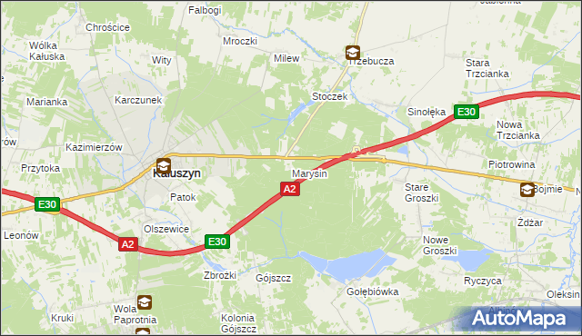 mapa Marysin gmina Kałuszyn, Marysin gmina Kałuszyn na mapie Targeo