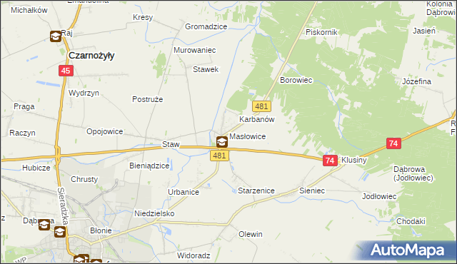 mapa Masłowice gmina Wieluń, Masłowice gmina Wieluń na mapie Targeo