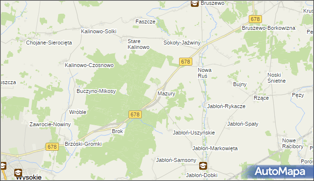 mapa Mazury gmina Wysokie Mazowieckie, Mazury gmina Wysokie Mazowieckie na mapie Targeo